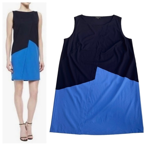 Lafayette 148 colorblock navy blue knit stretchy shift dress New York 3X plus - Picture 3 of 11